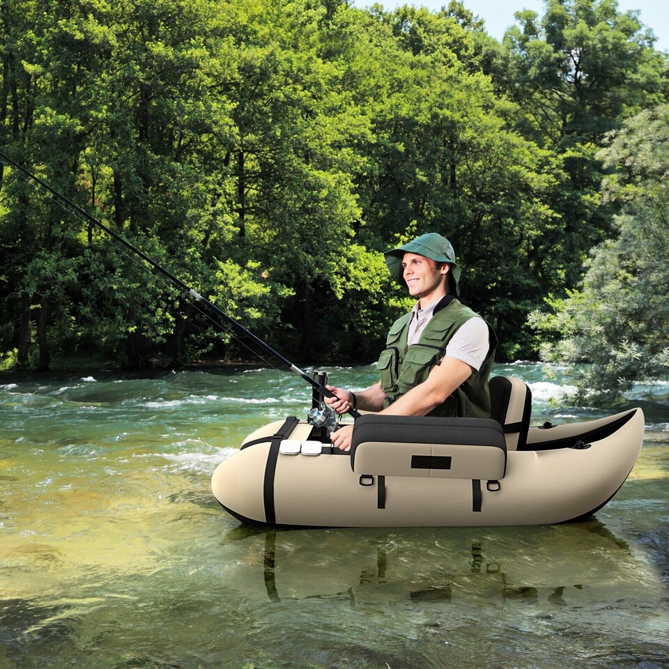 image 1 of COSTWAY Inflatable Fishing Float Tube Portable Adult Fishing Boat w/Pump