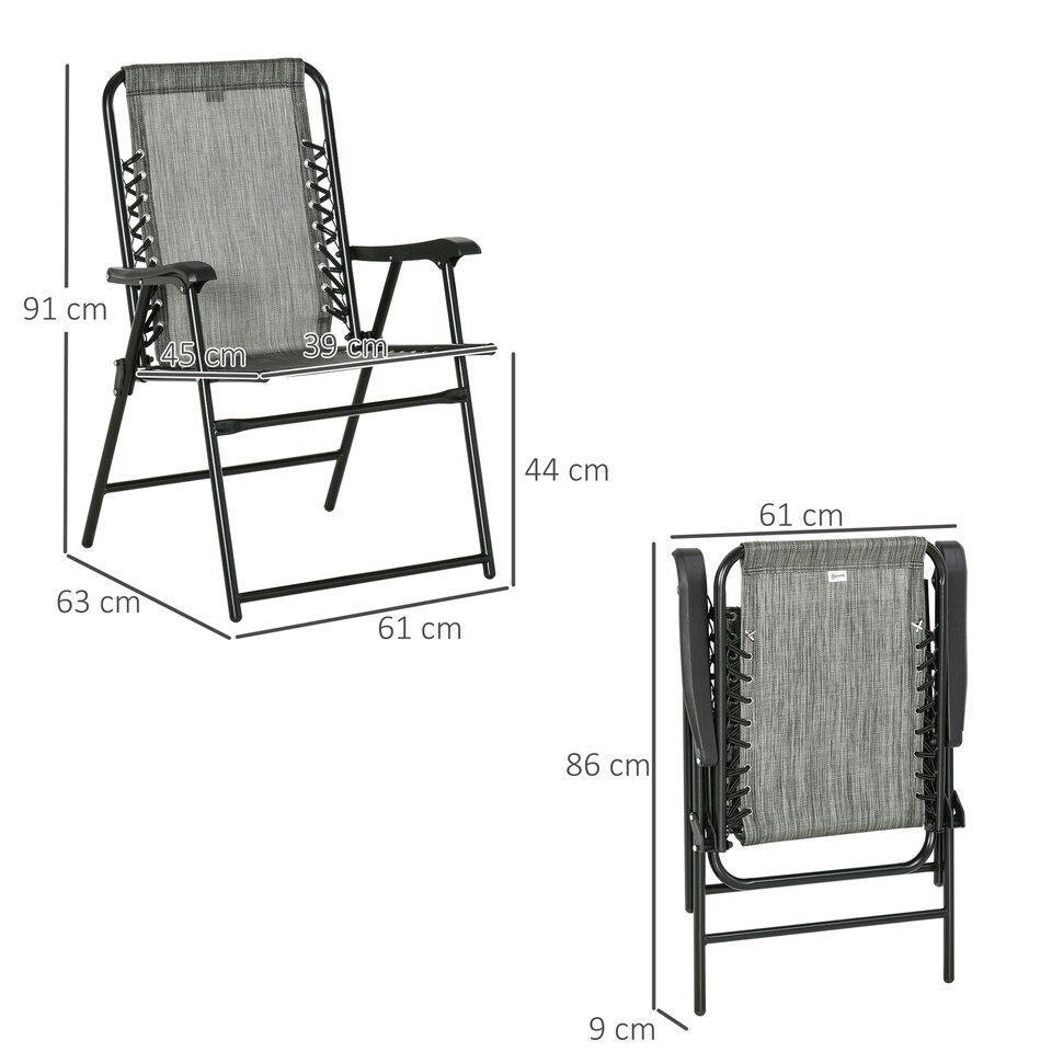 image 1 of Outsunny 2Pcs Outdoor Patio Folding Chairs, Portable Garden Loungers Grey