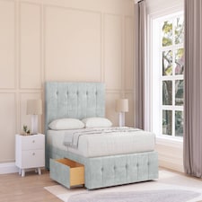 Sloomy Cambridge Silver Naples Divan Bed With Mattress 2 Drawers Right Side With 26" Strutted Headboard & 12" Matching Footboard 6' Super King | Silver | Silver | Super King | 1