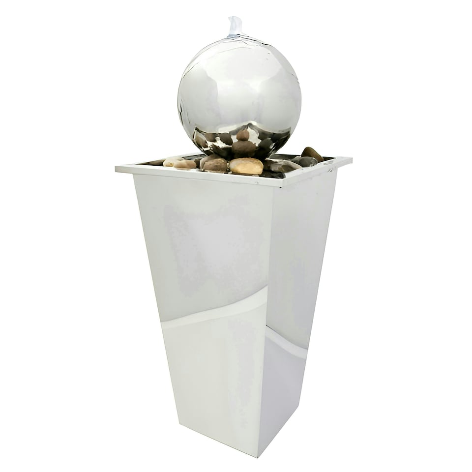 image 1 of Primrose Polished Stainless Steel Sphere Column Water Feature Cascade 83cm