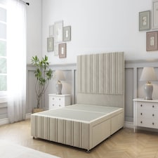 Sloomy Langston Cream Plush Divan Bed Base 4 Drawers With 54 Inch Floor Standing Headboard & 12 Inch Matching Footboard | Cream | Cream | Small Double | 1