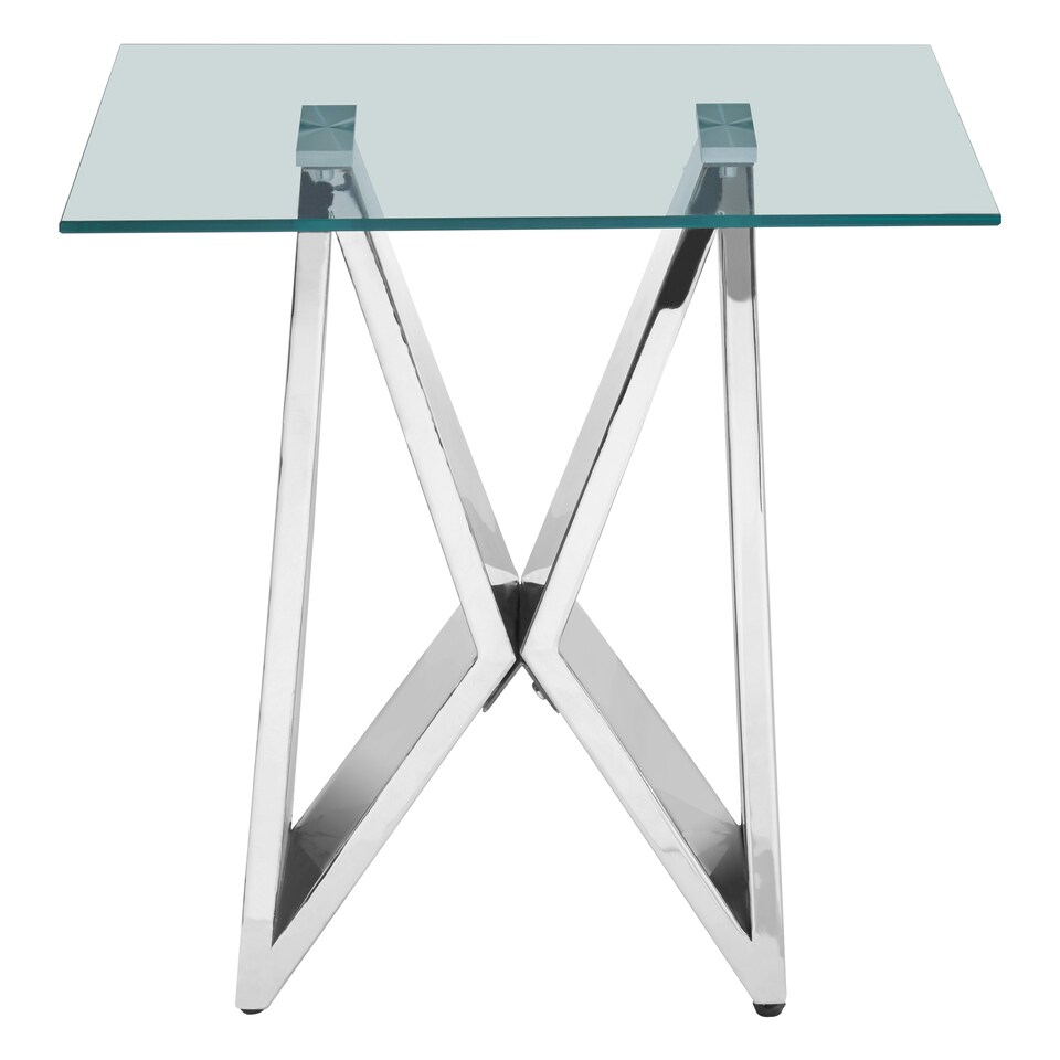 image 1 of Interiors By Premier Modern Design Wing Base End Table, Wing Base Design Metal End Table, Tempered Glass Top Versatile Table Silver