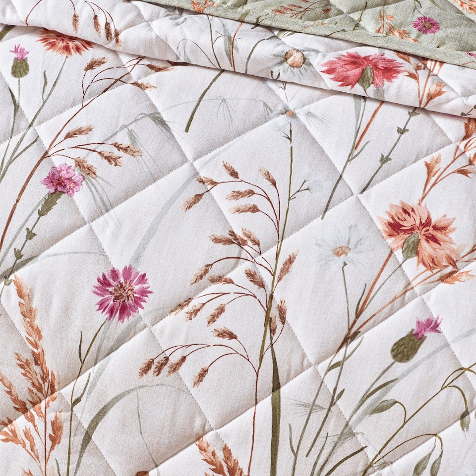 image 1 of Catherine Lansfield Brushed Grasmere Floral Cotton Reversible Quilted Bedspread