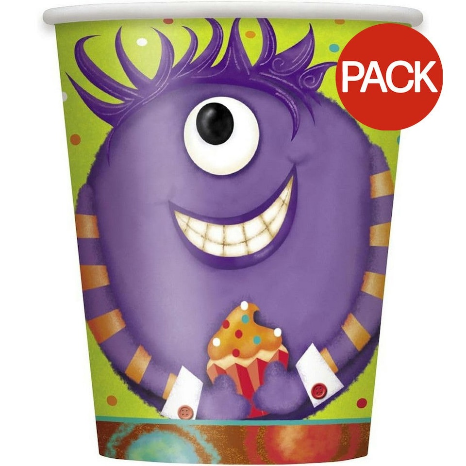 Unique Party Paper Monster Party Cup (Pack of 8) - Green/Purple - One Size