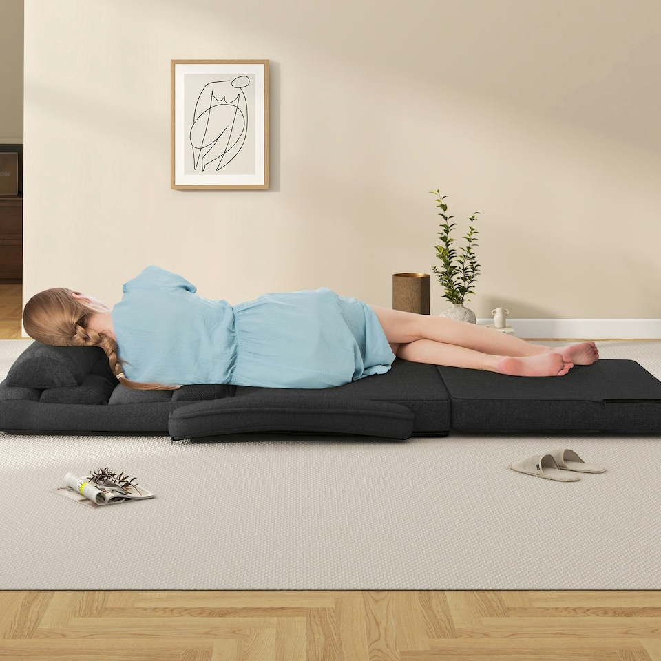 image 1 of COSTWAY 2 IN 1 Folding Lazy Sofa Lounger Adjustable Grey Black