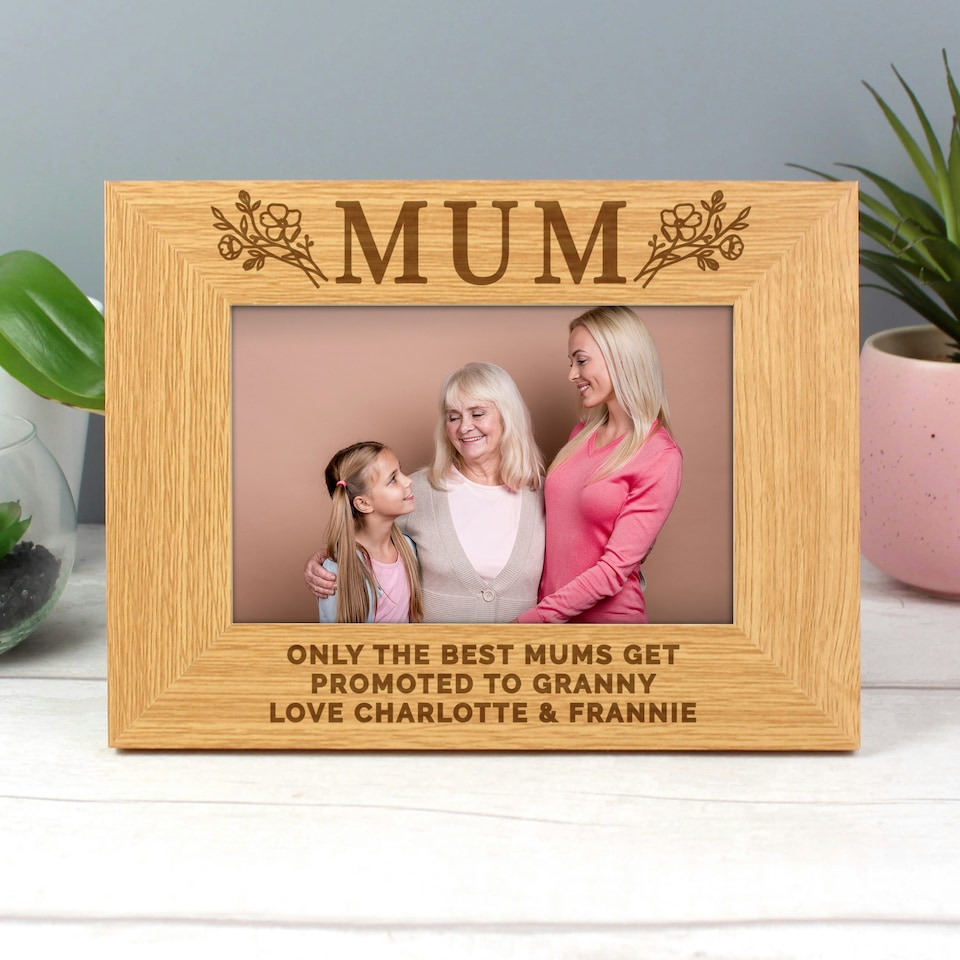 image 1 of Personalised Floral Mum 6x4 Oak Finish Photo Frame Brown | One Size