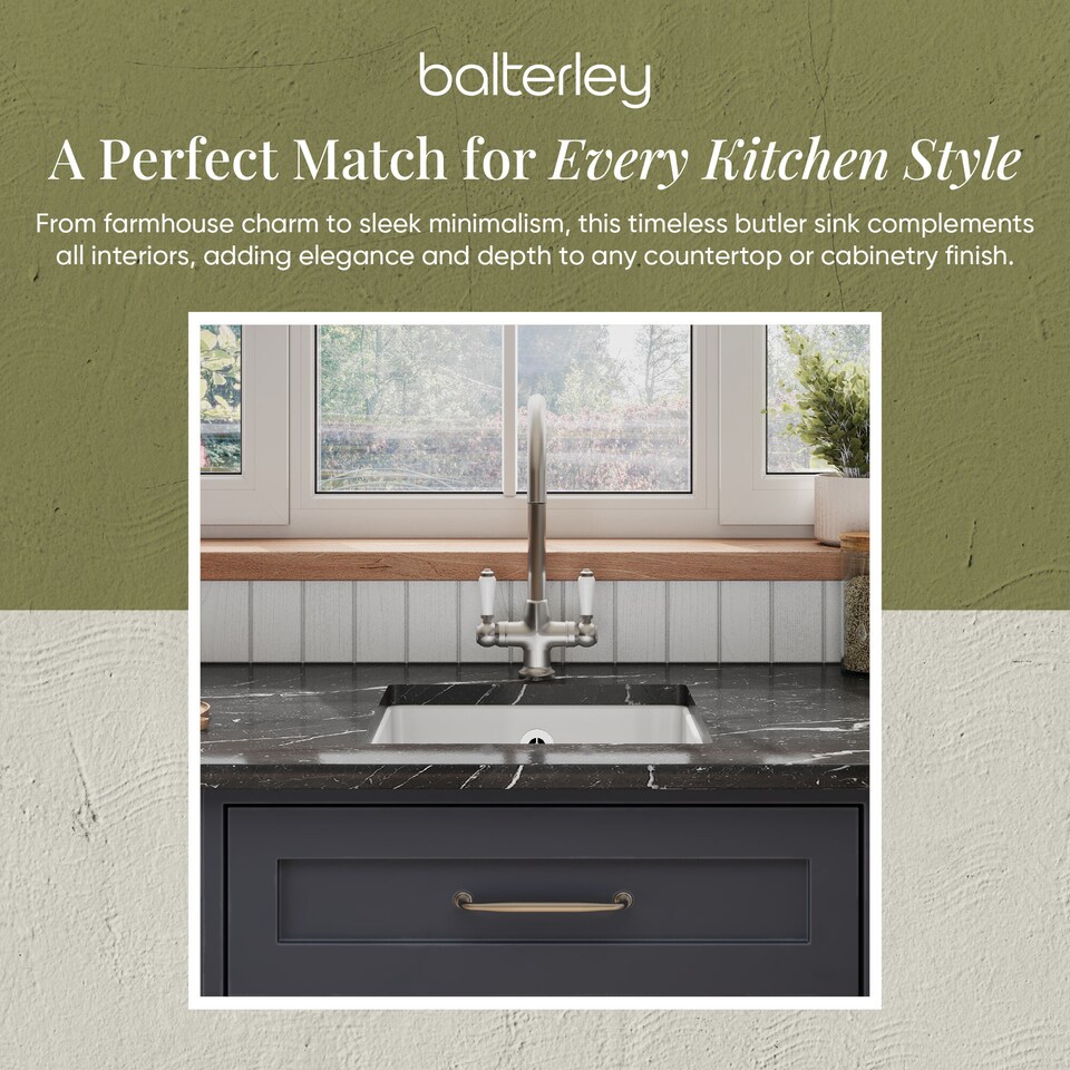 image 1 of Balterley Fireclay Single Bowl Square Undermount Kitchen Sink with Overflow | White | White | 1