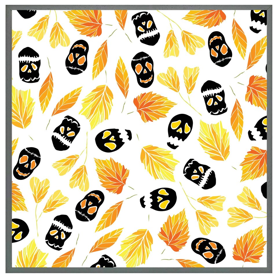 image 1 of Autumn leaves & halloween skulls (Picutre Frame) White | L