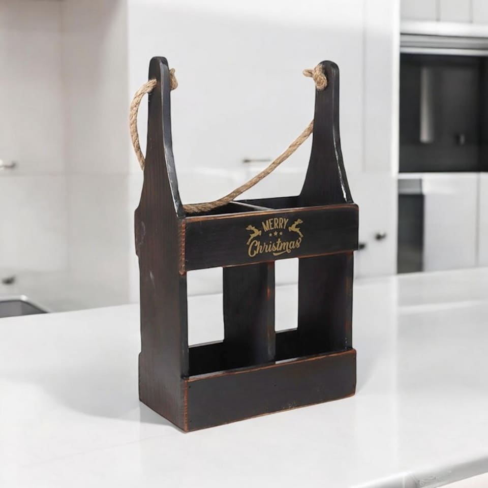 image 1 of 2 Bottle Wine Holder - Wood - L10 x W21 x H39 cm - Black