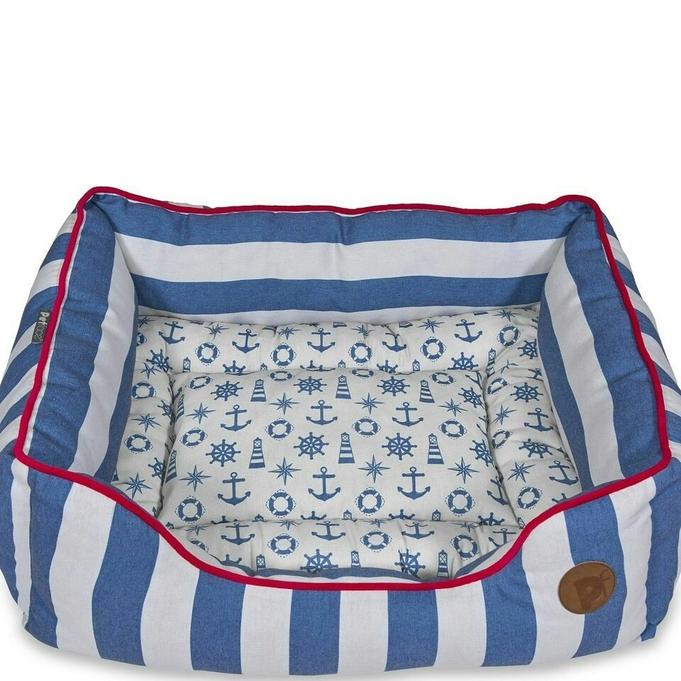 image 1 of Petface Dog Bed Reversible Soft Square Small 50x42cm Nautical Stripe