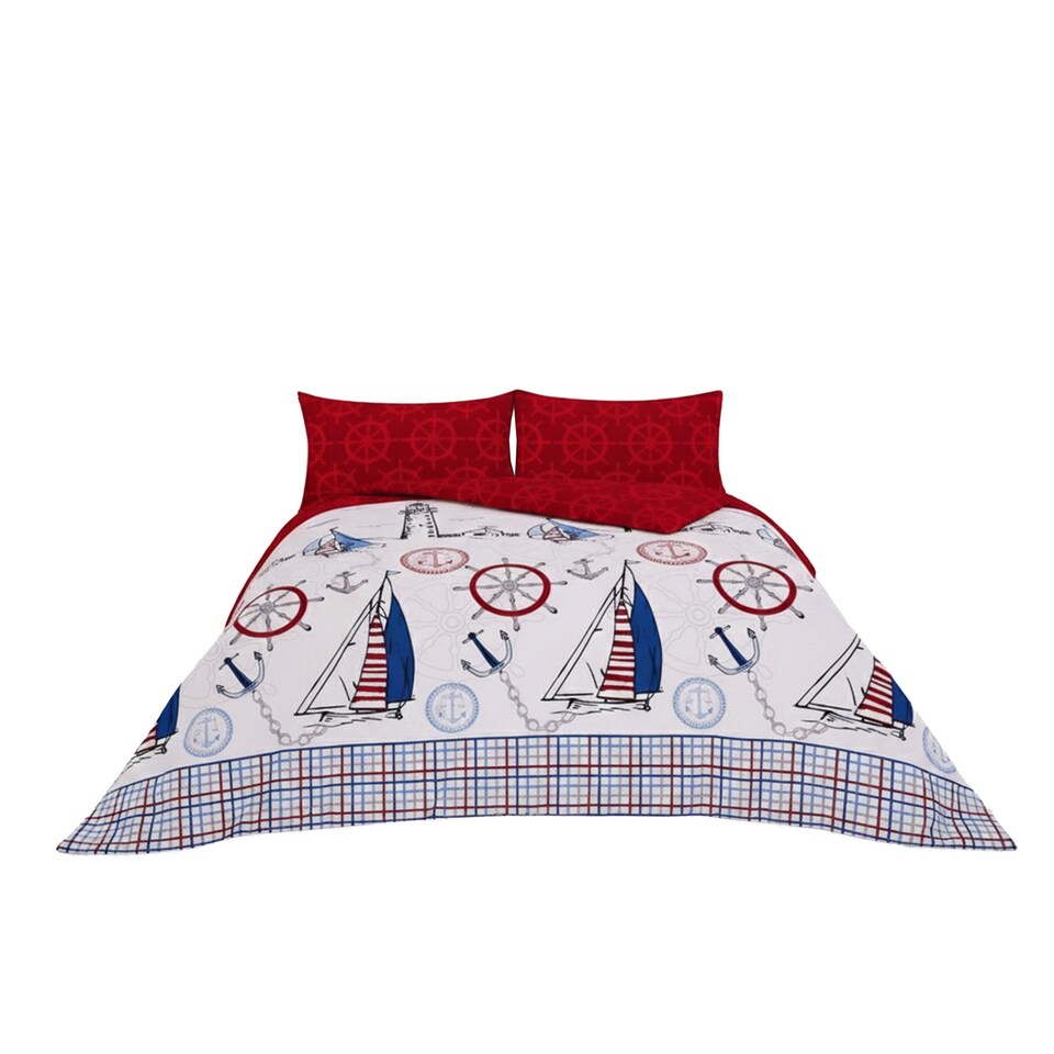 image 1 of Pirate Duvet Cover Set Adventure Themed Bedding with Pillowcases | Red | King