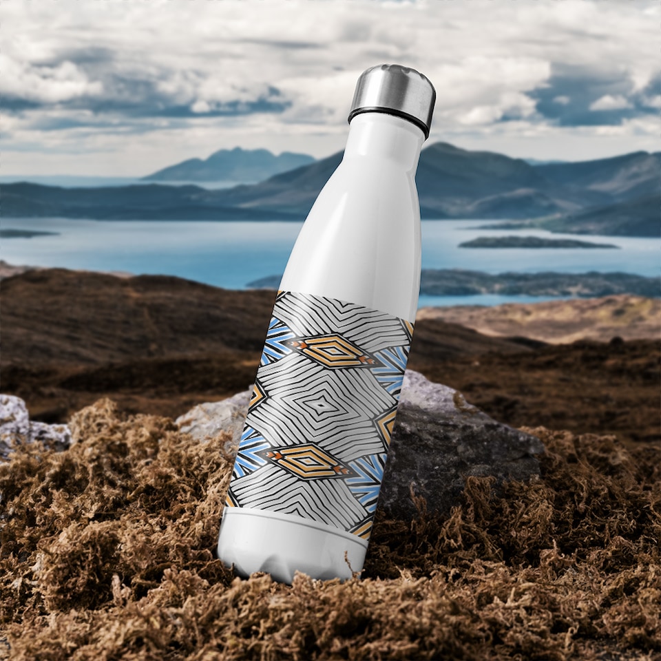 image 1 of Abstract Geometric Roughly Hatched Shapes Stainless Steel Bottle | Multi | 500ml