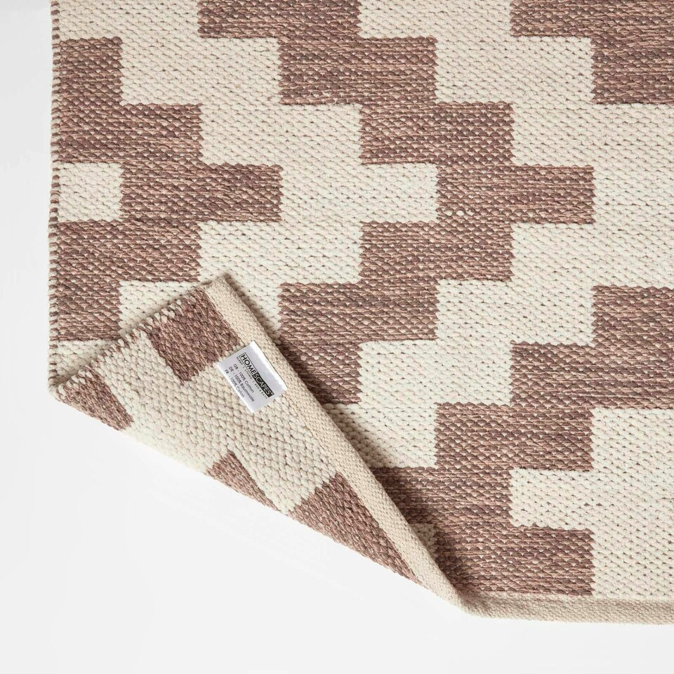 image 1 of Homescapes Malina Brown and Natural Kilim Runner Cotton Rug - 66 x 200 cm