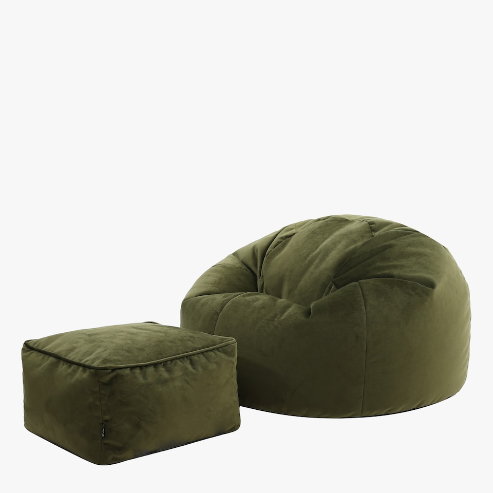 image 1 of Kingston Classic Velvet Bean Bag Chair & Pouffe Olive Green Bean Bag Chair | Green | Olive Green | 2