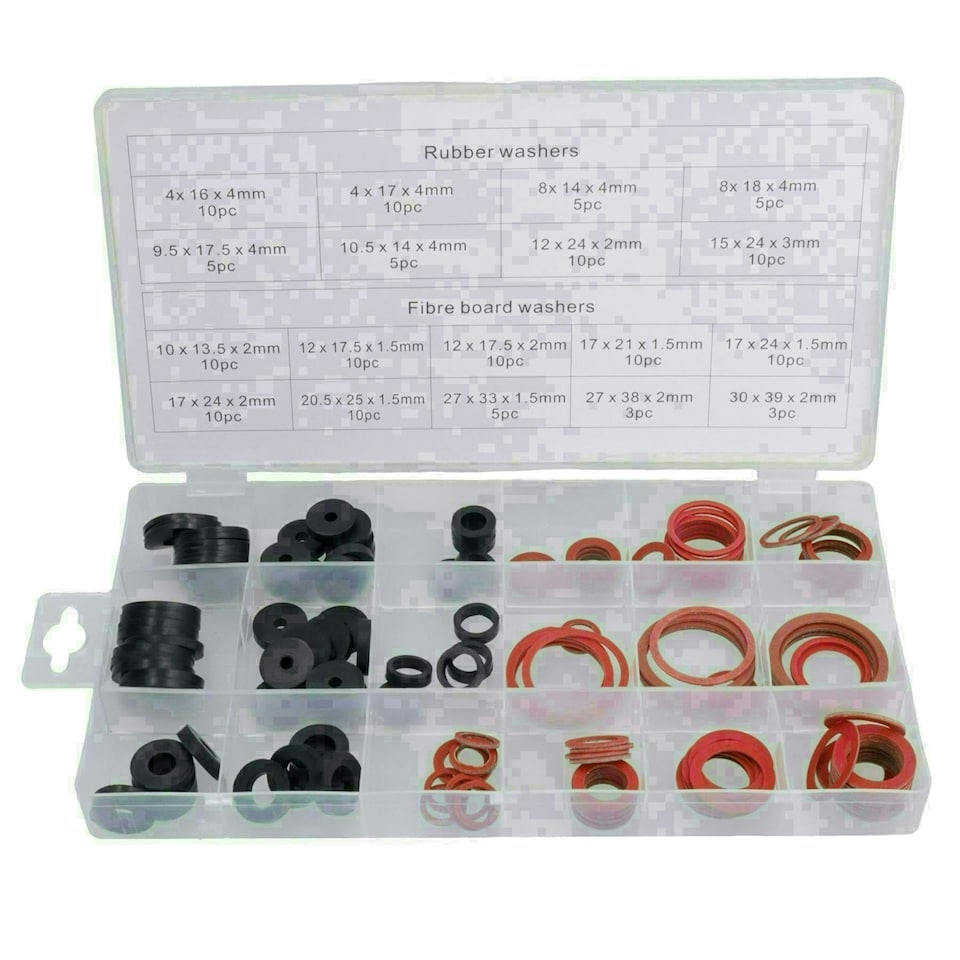 image 1 of 141pc Sealing Washer Assortment Set Rubber and Fibre Seal Plumbers Washers