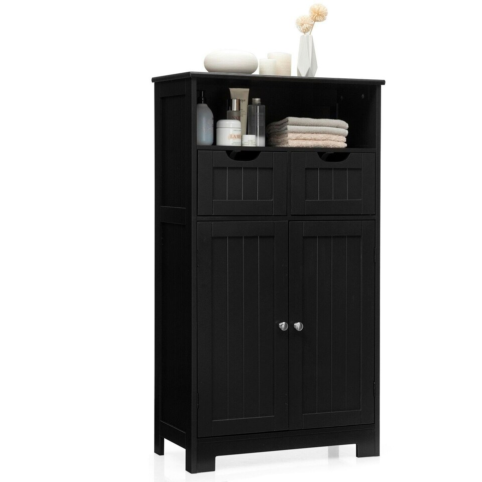 image 1 of COSTWAY Bathroom Cabinet Wooden Storage Cupboard Black Black