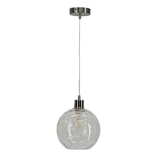 First Choice Lighting Barnum Clear Dimple Glass Globe with Satin Nickel Pendant Fitting Silver | Clear