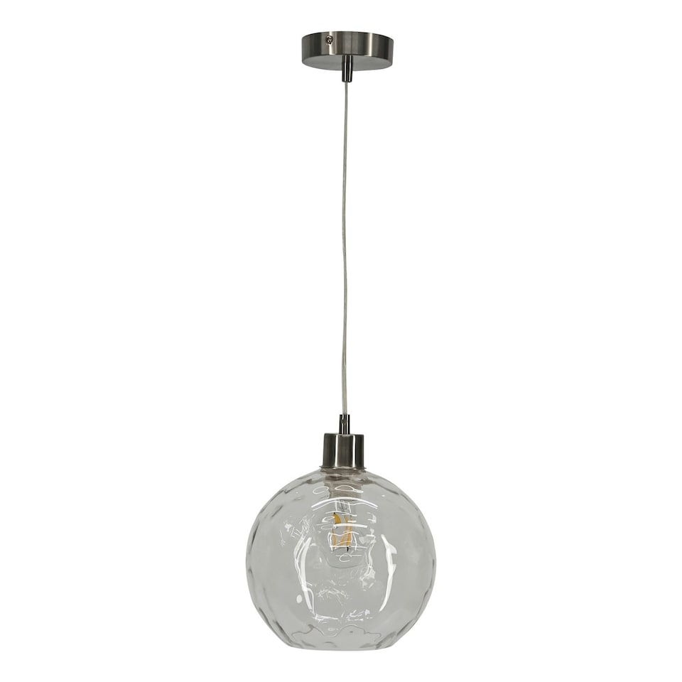 image 1 of First Choice Lighting Barnum Clear Dimple Glass Globe with Satin Nickel Pendant Fitting Silver | Clear