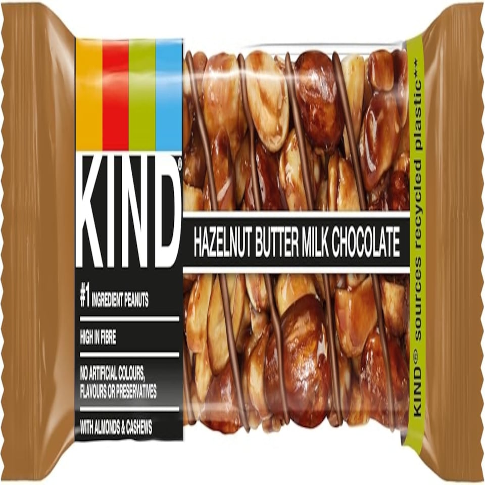 image 1 of Kind Bars, Hazelnut Butter Milk Chocolate, Healthy Snack, Gluten Free Snack Bars, No Artificial Colours, Flavours or Preservatives, Multipack 24 x 40g