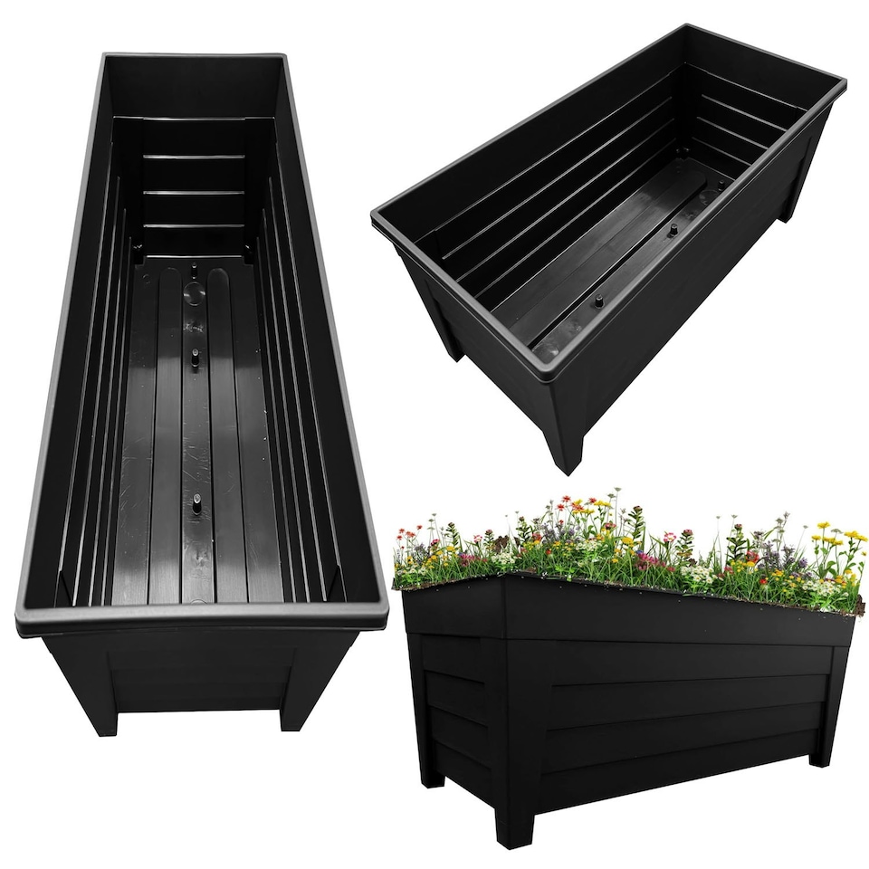 image 1 of 4 Large Black Grosvenor Trough Planter For Home, Office, Balconies, Gardens, Greenhouses & Patios Black