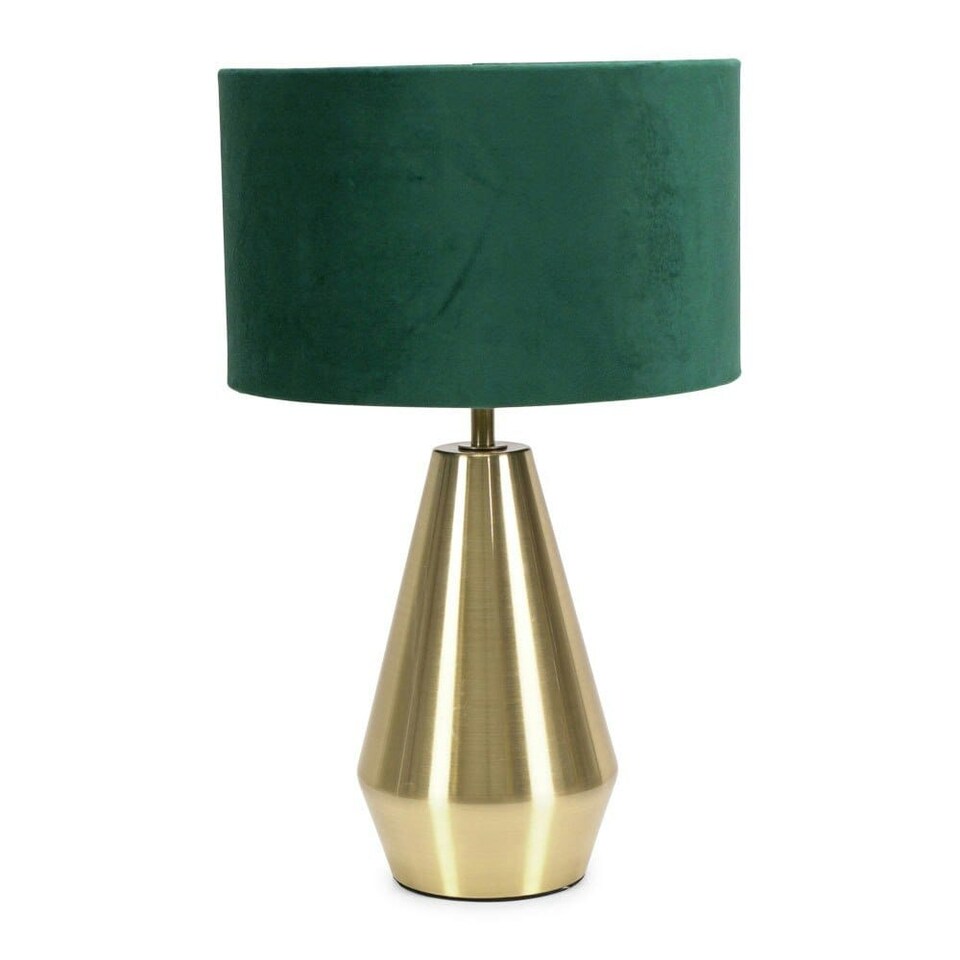 image 1 of ValueLights Jax Antique Brass Touch Table Lamp Forest Green Velvet Shade
