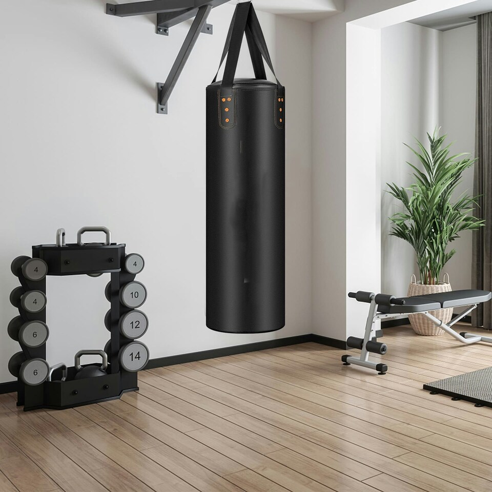 image 1 of COSTWAY Hanging Boxing Bag Set Unfilled Punching Bag Set Black