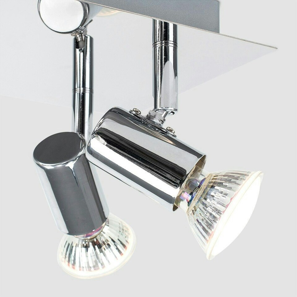 image 1 of ValueLights Modern Rectangular Silver Chrome 6 Way Adjustable GU10 Ceiling Spotlight