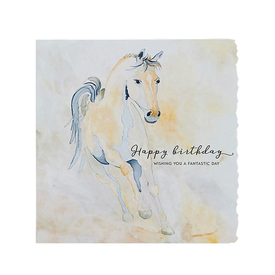 Deckled Edge Fanciful Dolomite Greetings Card - Happy Birthday - Running Foal (Multicoloured) - One Size