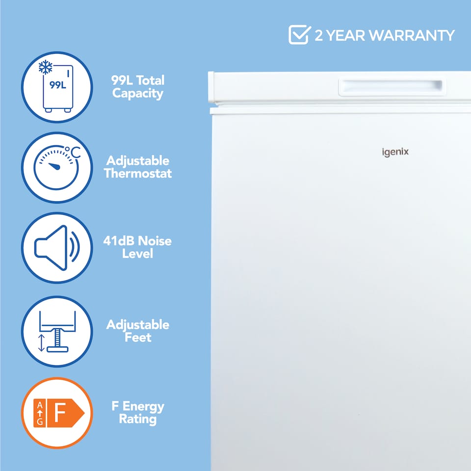 image 1 of Igenix IG100 Freestanding Chest Freezer, 99 L, White