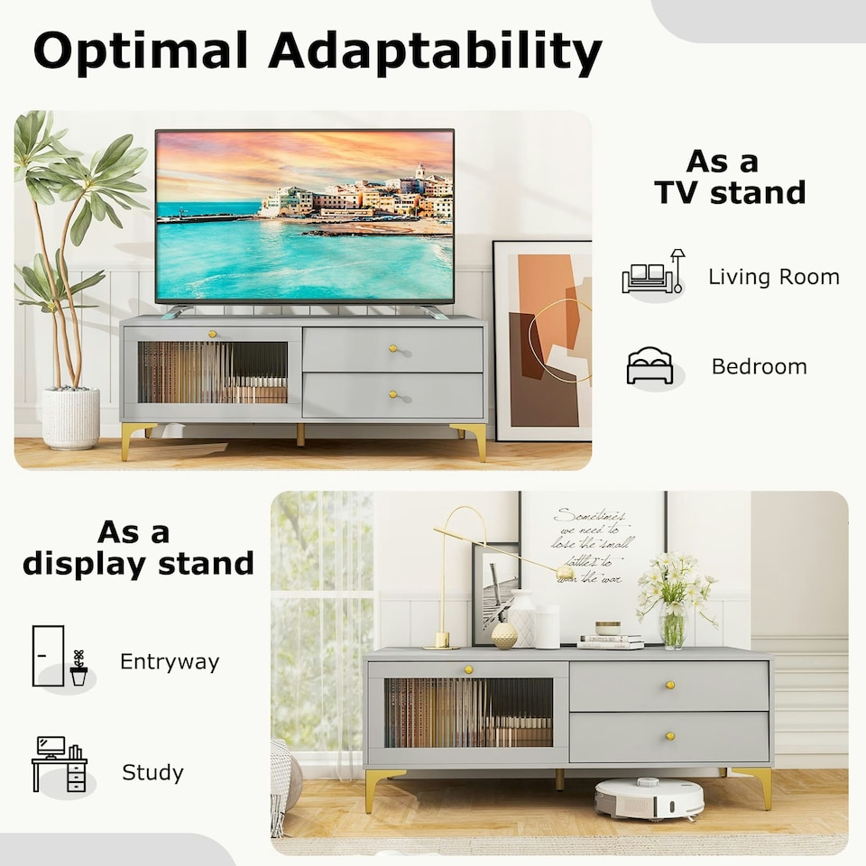 image 1 of COSTWAY TV Stand for 55 Inches 120cm Entertainment Center Grey