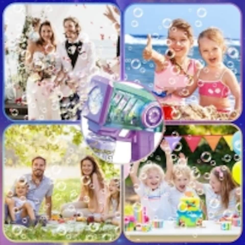 image 1 of Kids Bubble Gun with LED Lights - Outdoor Bubble Maker Toy with Rechargeable Battery and Bubble Solution – Ideal for Parties and Summer Fun