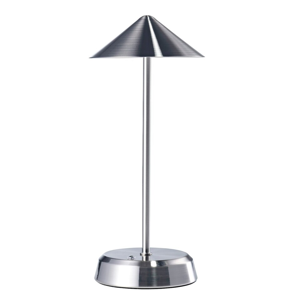 image 1 of Tall Sleek Satin Nickel Rechargeable Touch Dimmable Table Lamp with Metal Shade Silver