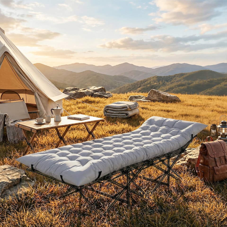 image 1 of Outsunny Sleeping Mat, Foldable Camping Pad with Elastic Straps Light Grey | Grey | Light Grey | 200 x 80 x 8 cm