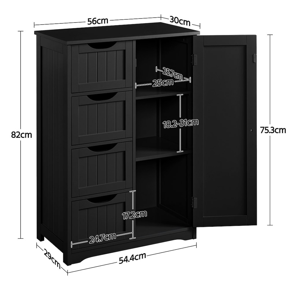 image 1 of Yaheetech Wooden Bathroom Cabinet 4 Drawers & Cupboard