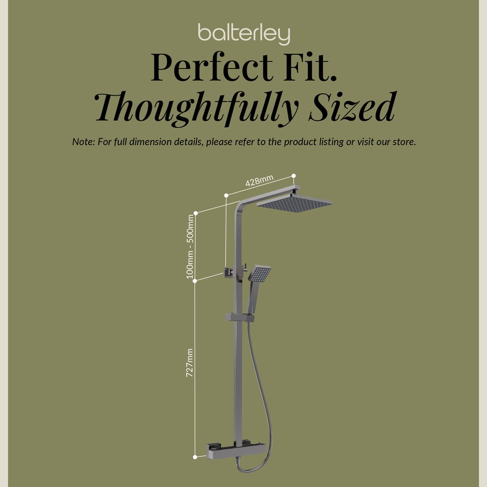 image 1 of Balterley Empire Square Thermostatic Shower Kit with Fixed Head and Adjustable Handset | Silver | Brushed Pewter | 1