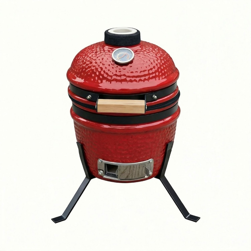 image 1 of Alivio Kamado 13-Inch Ceramic Mini BBQ Grill & Charcoal Smoker with Stand (Red)