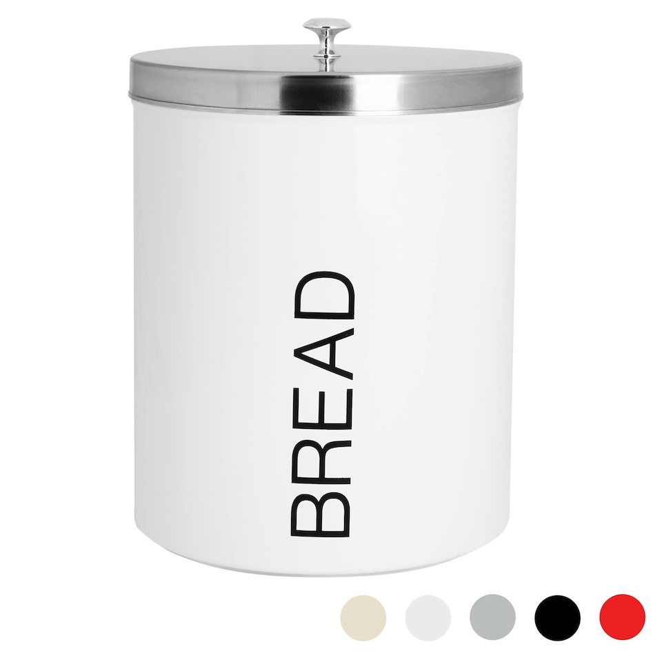 image 1 of Harbour Housewares White Round Metal Kitchen Bread Bin Kitchen Caddy Kitchen Storage Containers Tin Canister