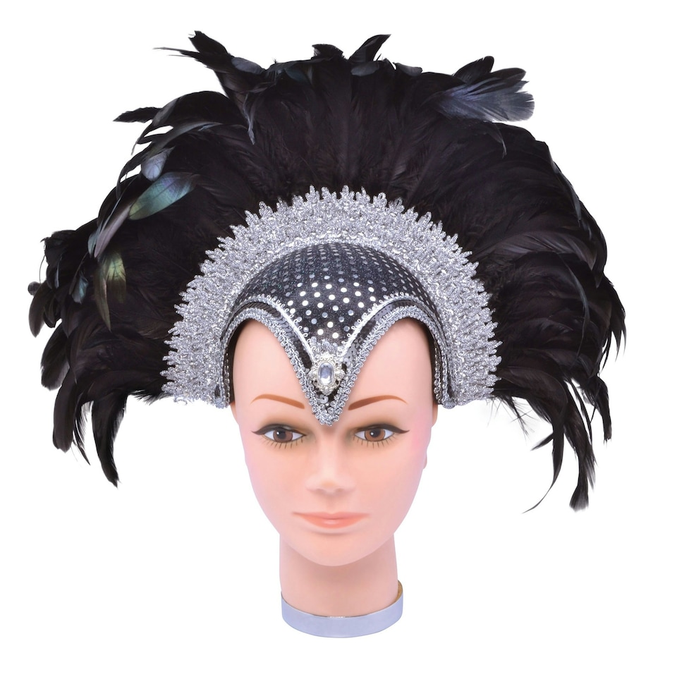image 1 of Bristol Novelty Womens/Ladies Jewel Plume Feather Helmet - Black/Silver - One Size One Size