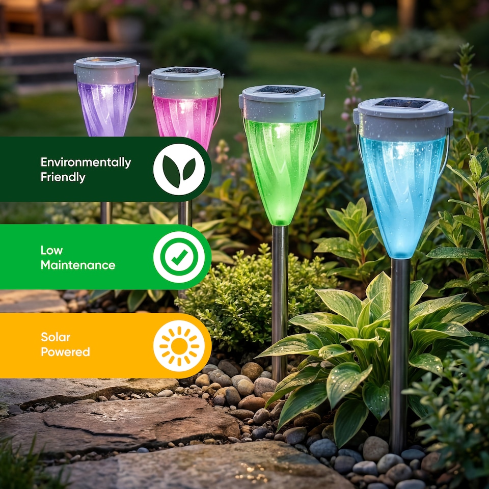 image 1 of Gardenwize Pack of 4 Solar Colour Changing Hanging Stake Lights Outdoor