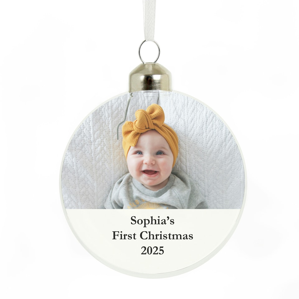 image 1 of Personalised Message Photo Upload Glass Bauble