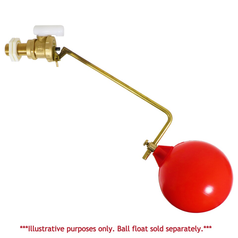 image 1 of SPARES2GO 1/2" Ball Valve Part 2 Low Pressure Side Entry Toilet Cistern BS1212/2 Ballcock Float Arm