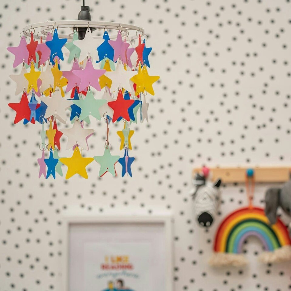 image 1 of ValueLights Childrens Multicoloured Stars Ceiling Pendant Light Shade