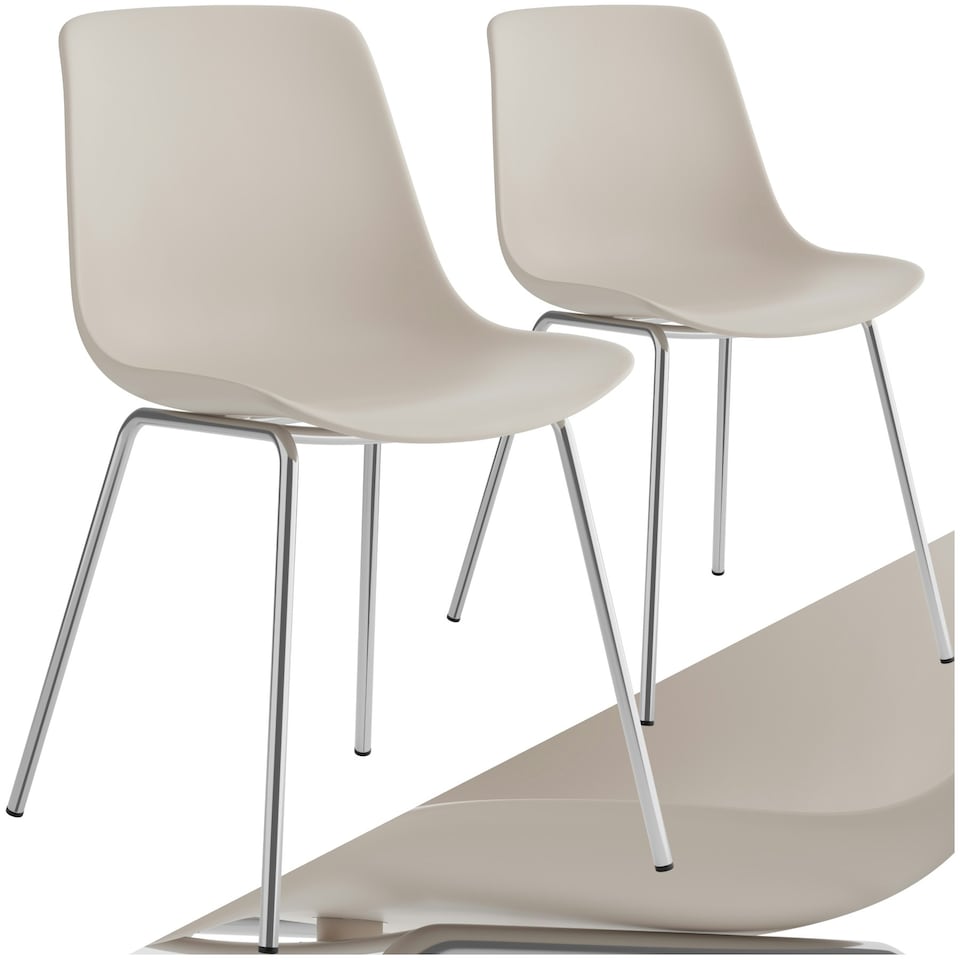 image 1 of Dining Chair Mave - large plastic seat, ergonomic, high backrest, 120 kg load capacity - Set of 2 Grey | Taupe/Chrome