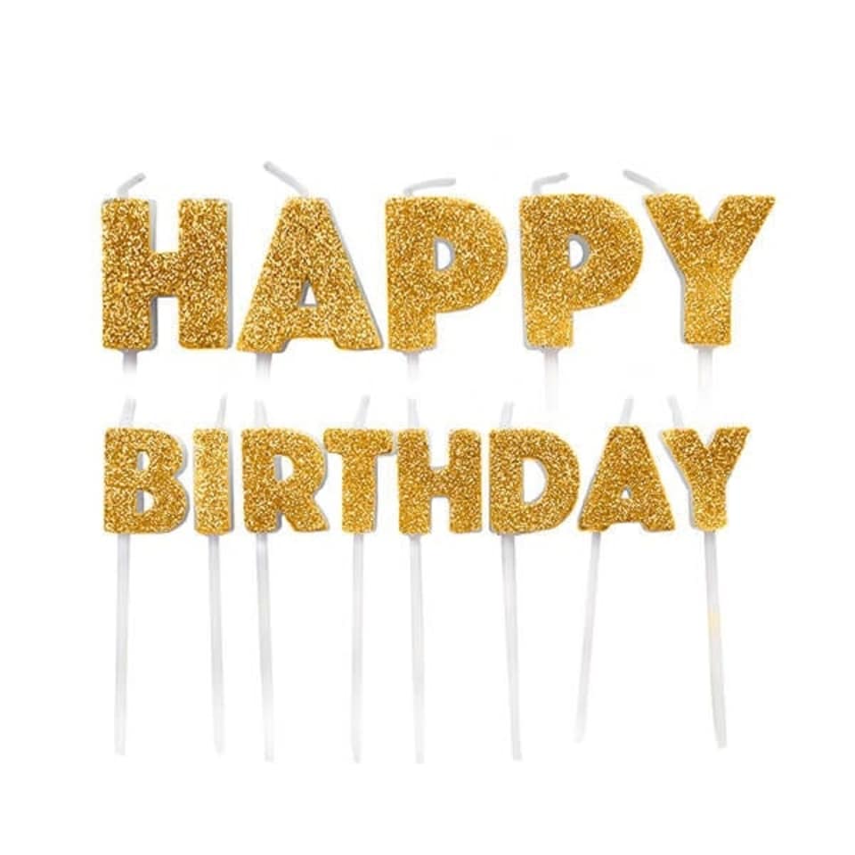 image 1 of Anniversary House Happy Birthday Pick Candles Gold Glitter Pack of 13