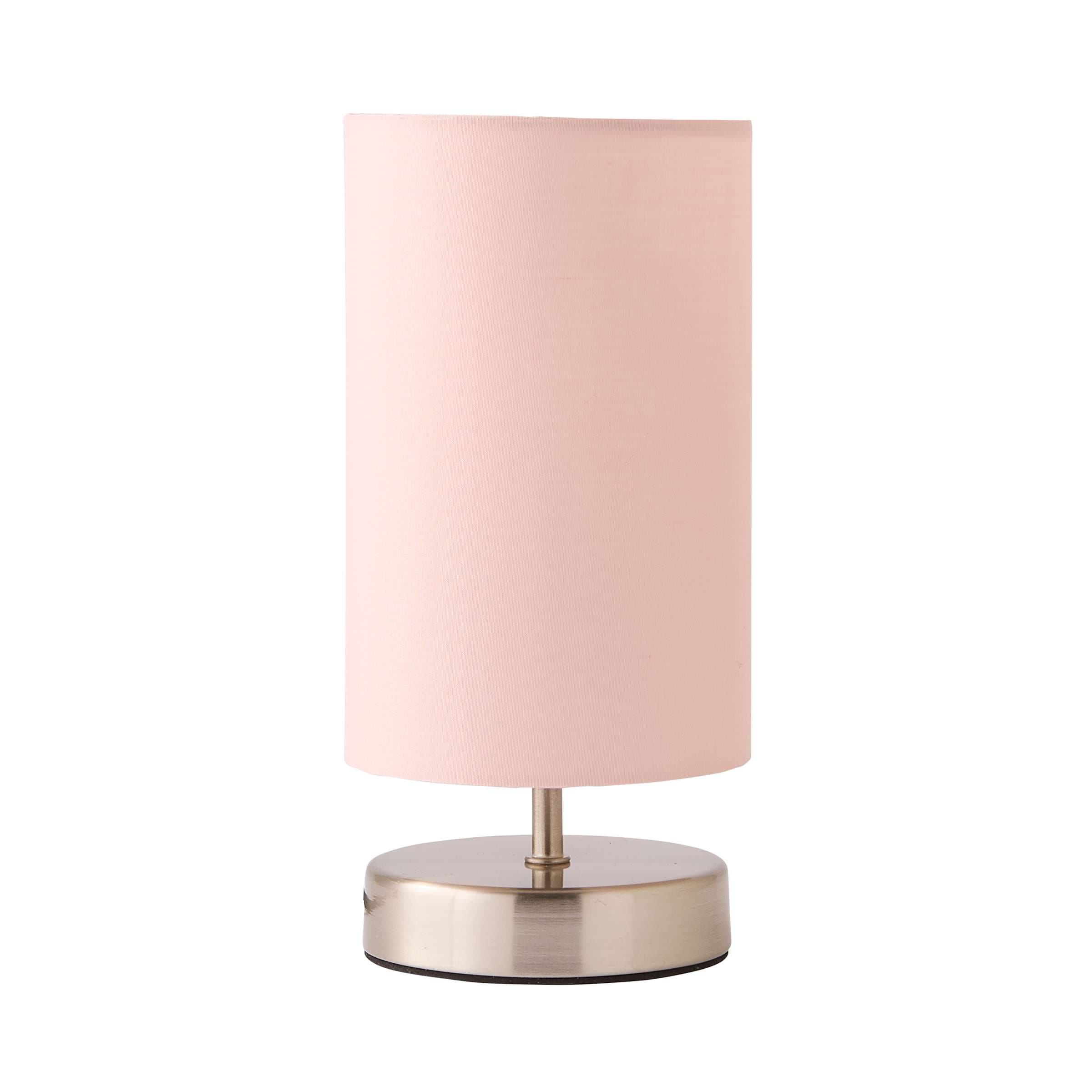ValueLights Francis Pair of Brushed Chrome Dimmable Touch Table Lamps with Bulbs in Dusty Pink