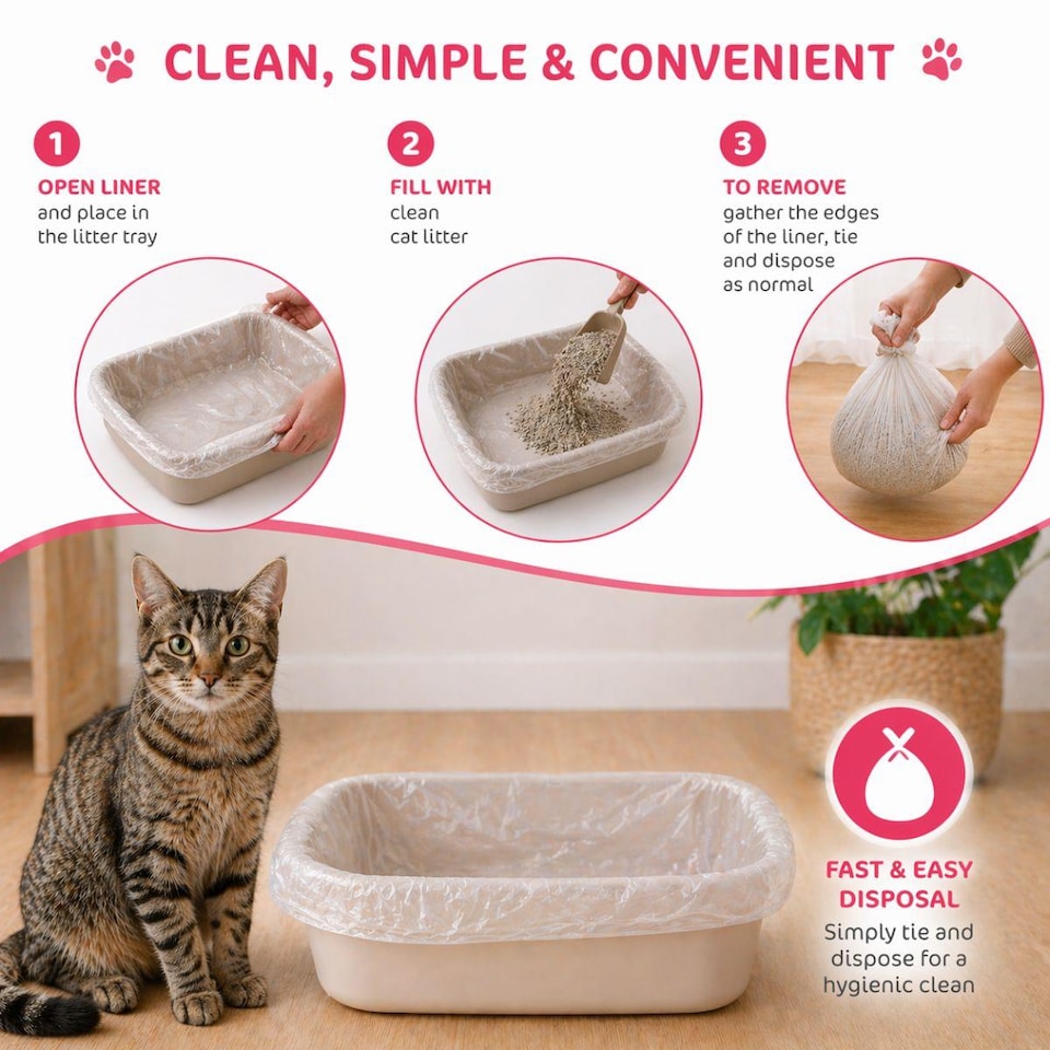image 1 of Set of 64 Cat Litter Tray Liners Disposable Waste Bags 30cm x 70cm Lemon Scented