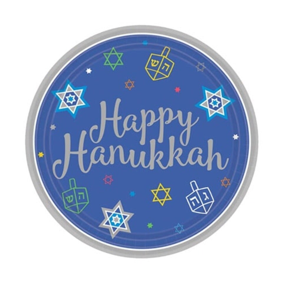 Hanukkah Round Paper Plates 18cm - Pack of 18