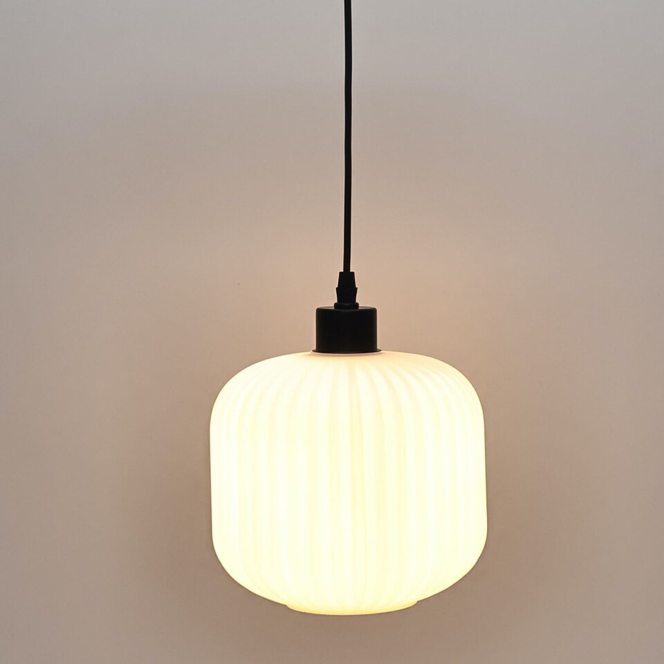image 1 of Bento - White Ribbed Glass with Black Pendant Fitting | Black | White | 1