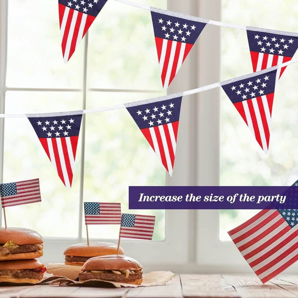 image 1 of USA Flag Triangle Party Bunting 10m with 20 Flags