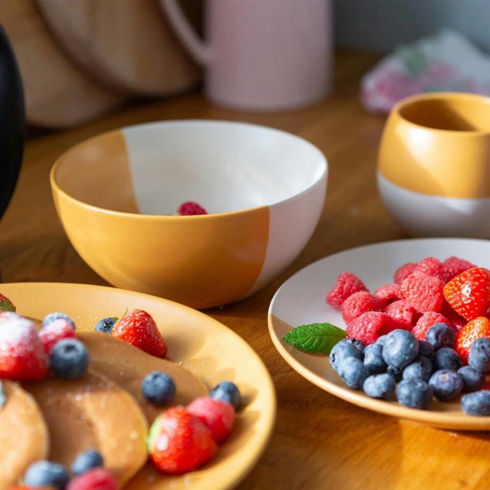 image 1 of Nicola Spring Dipped Stoneware Cereal Bowls - 16.5cm - Mustard - Pack of 4 Yellow